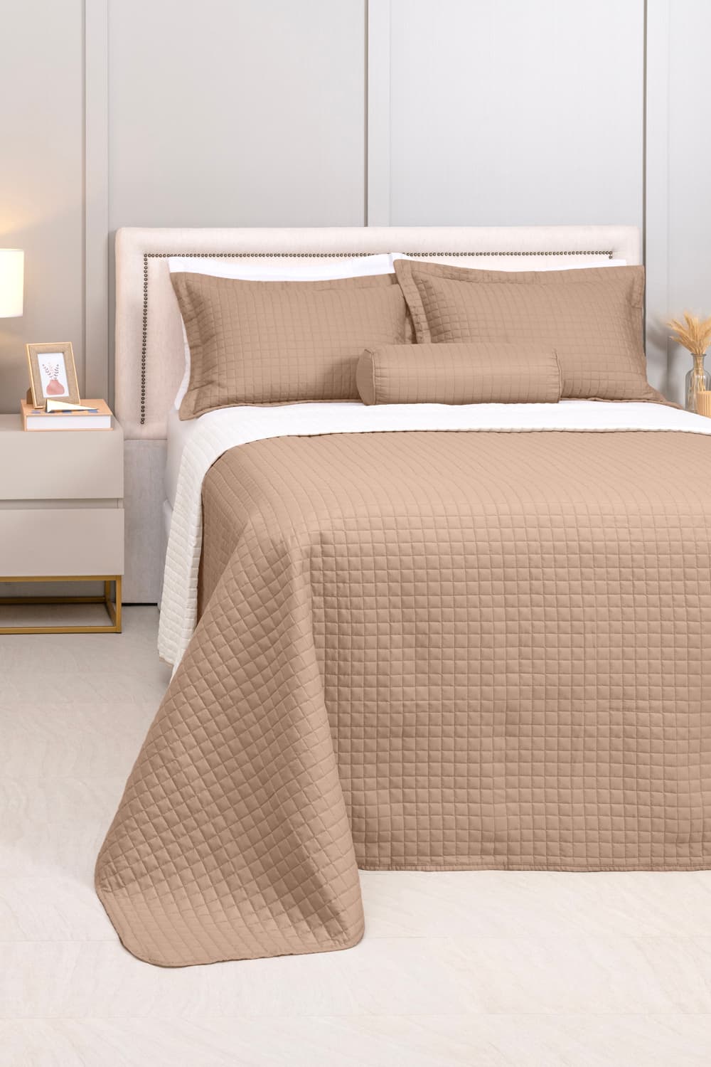 COBRE LEITO PLAZA CASAL DUPLA FACE 03 PCS POL. - BEGE/PALHA