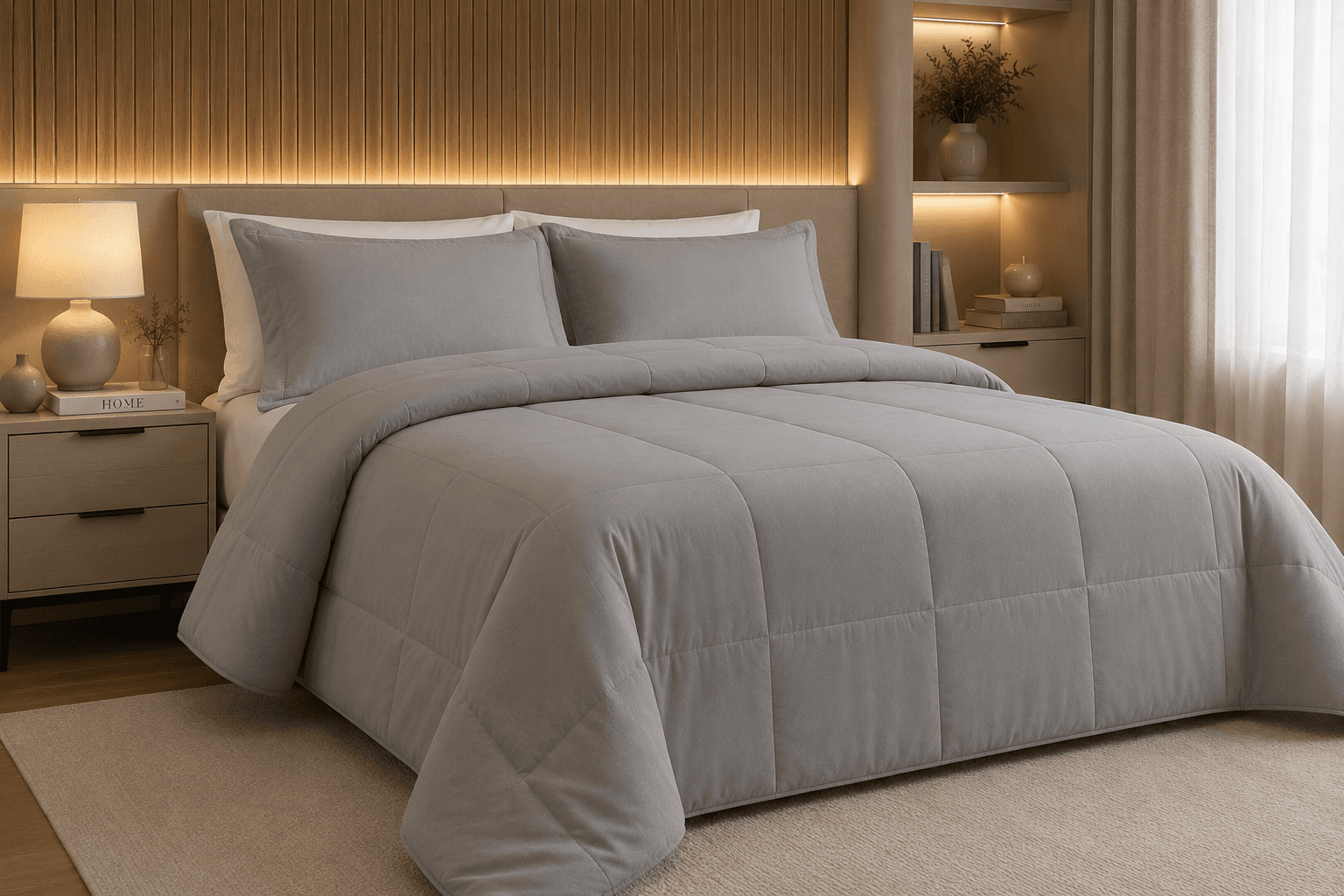 EDREDOM LISO QUEEN FLORENCA ALGODAO CINZA